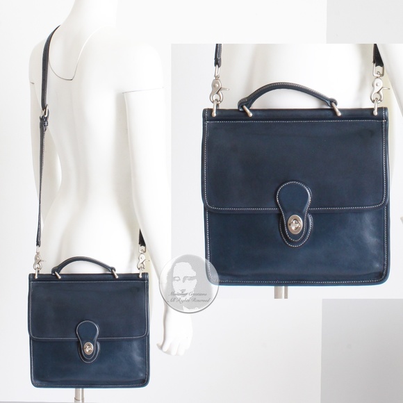 Coach Willis Bag Royal Blue Leather Silver HW Contrast Stitching 2005 HTF #9927 - Picture 4 of 12